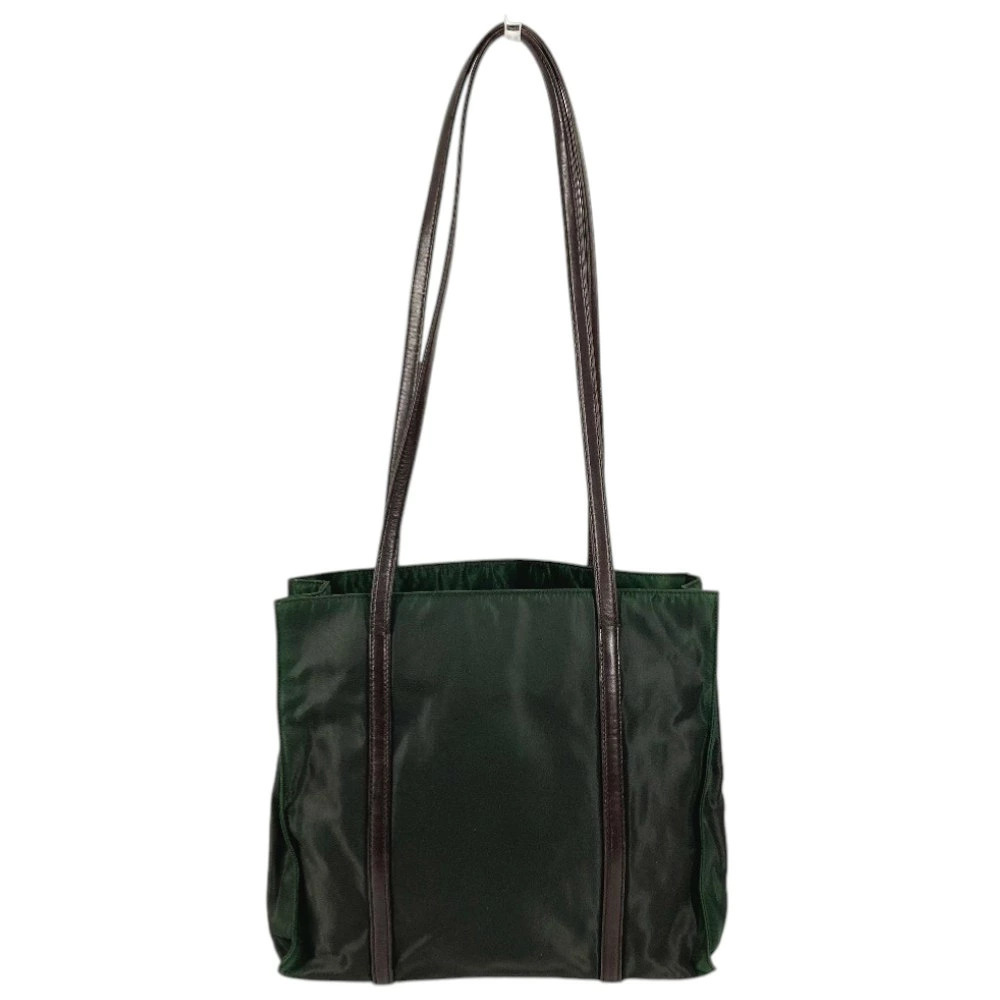 Prada Tote Enameled Bag Green Handbag Shoulder Khaki Logo Triangle Green